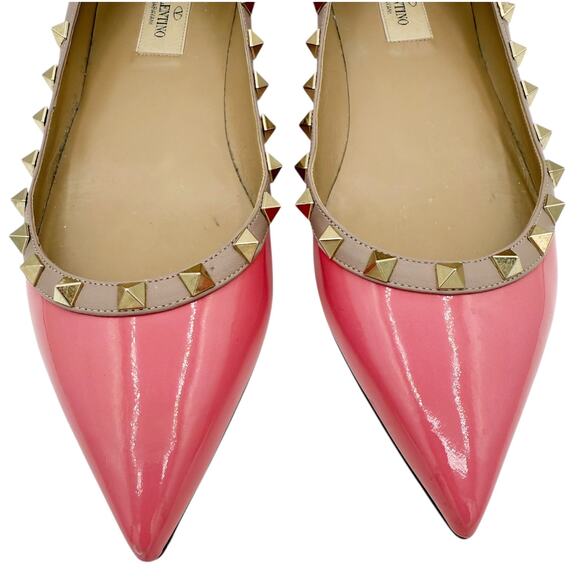 Valentino Garavani Rockstud Ballet Flat Shoes Pink Patent Leather Size 40 US 10 - Picture 3 of 15